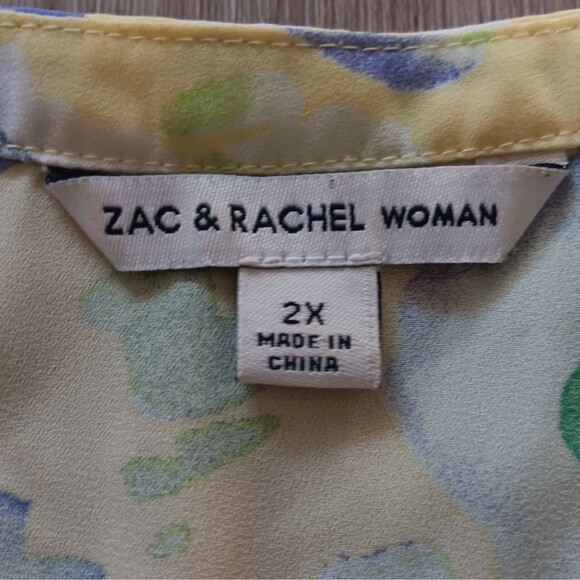 Zac & Rachel Lemon Meringue VNeck Top Short Ruffle Sleeves Blouse Plus Sz 2x - Picture 2 of 11